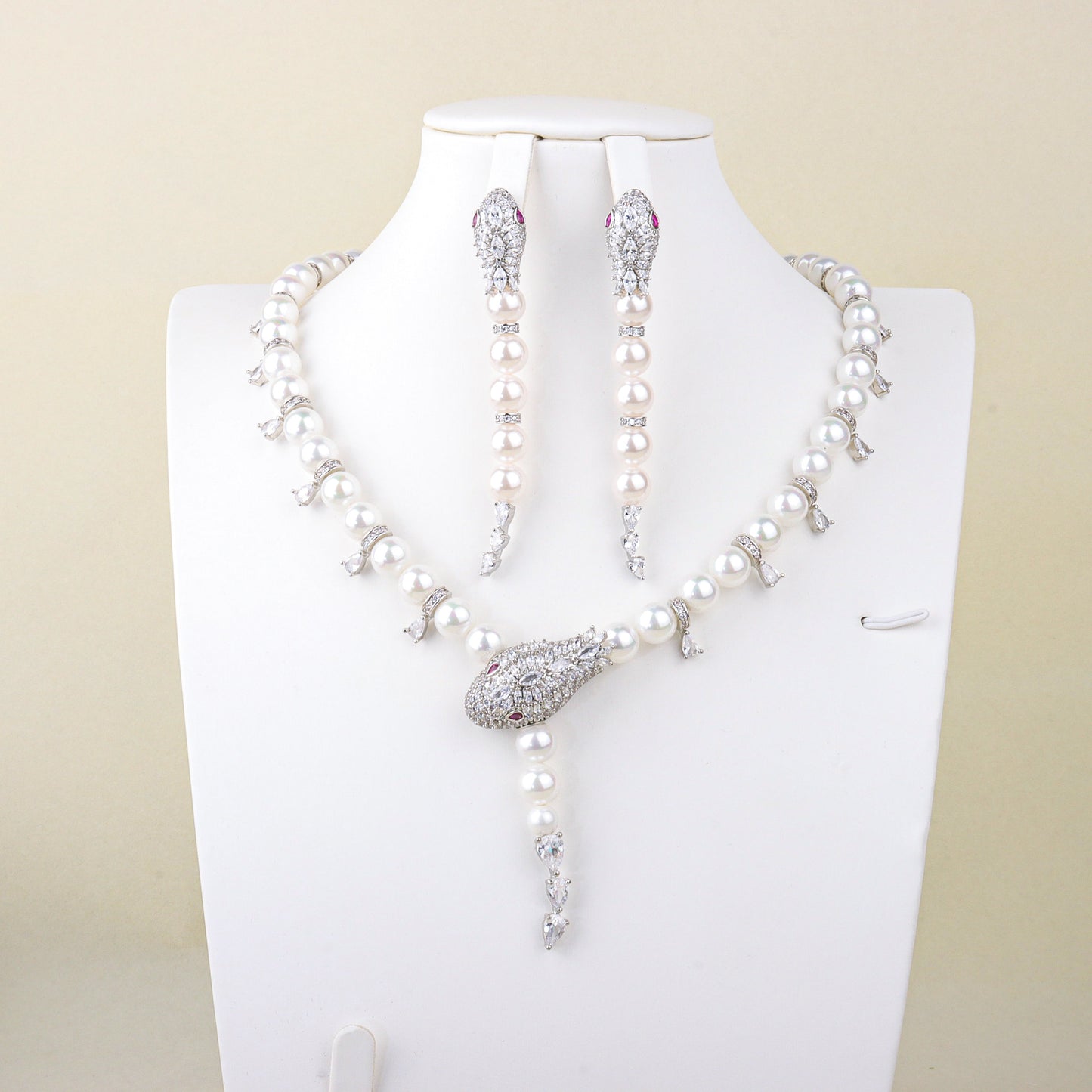Long pearl chain snake-shaped jewelry set