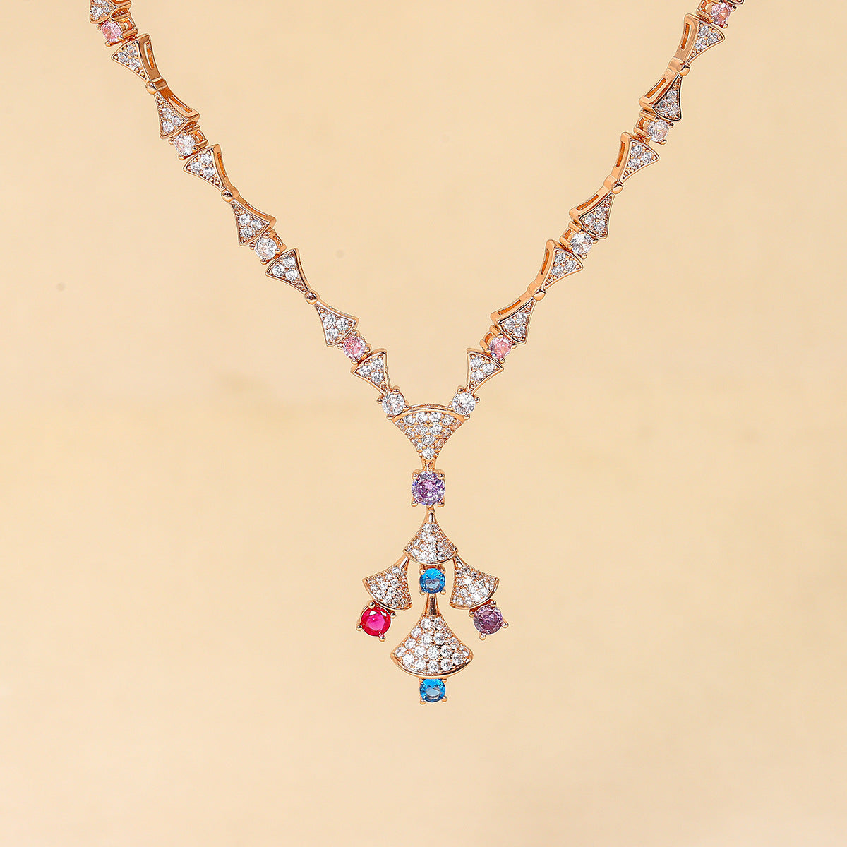 New micro-set zirconia fan-shaped necklace