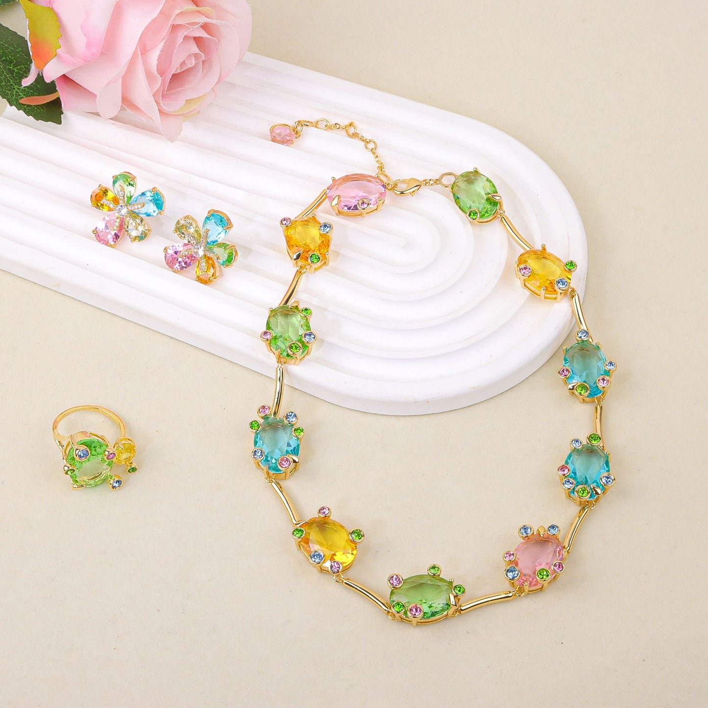 Crystal Flower Jewelry Set