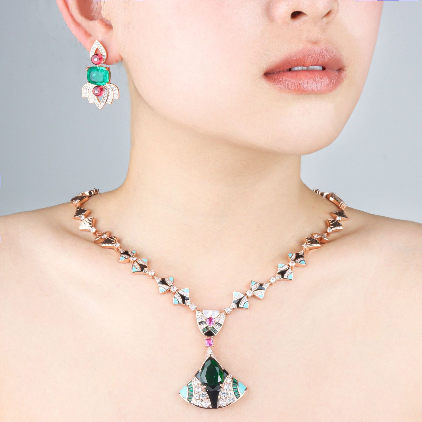 New Color-Bright Fan Jewelry Set