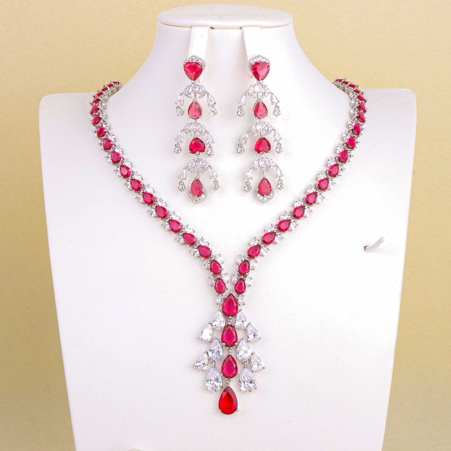 High-end jewelry set featuring zircon gemstones