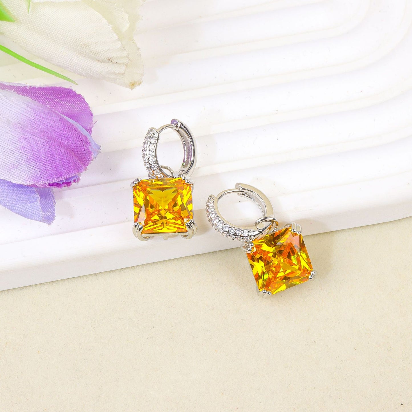 Quadrilateral full-set gemstone inlay jewelry set