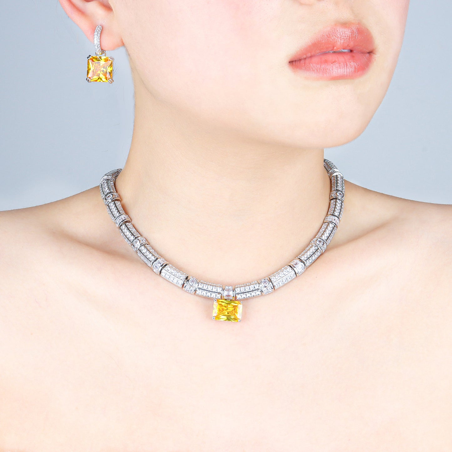 Quadrilateral full-set gemstone inlay jewelry set