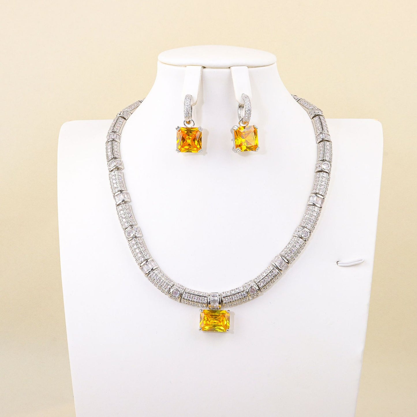 Quadrilateral full-set gemstone inlay jewelry set
