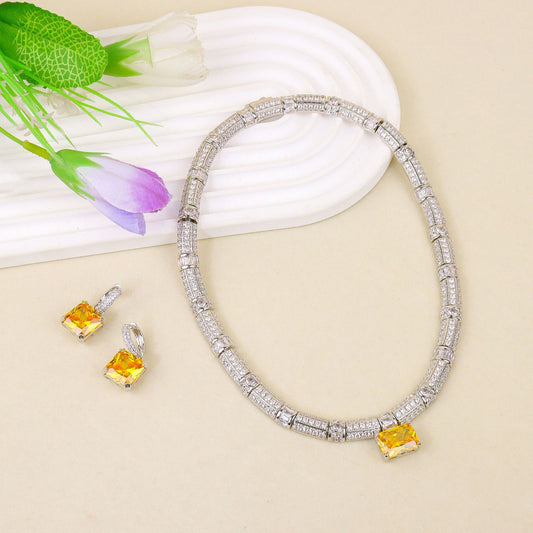Quadrilateral full-set gemstone inlay jewelry set