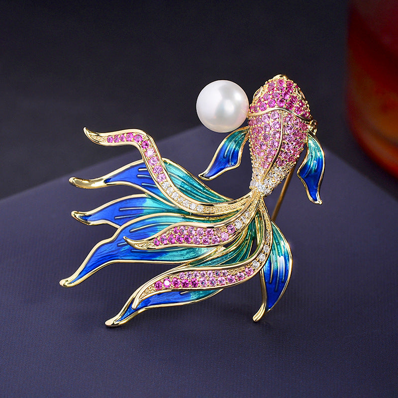 Chinese-style enamel goldfish Brooch