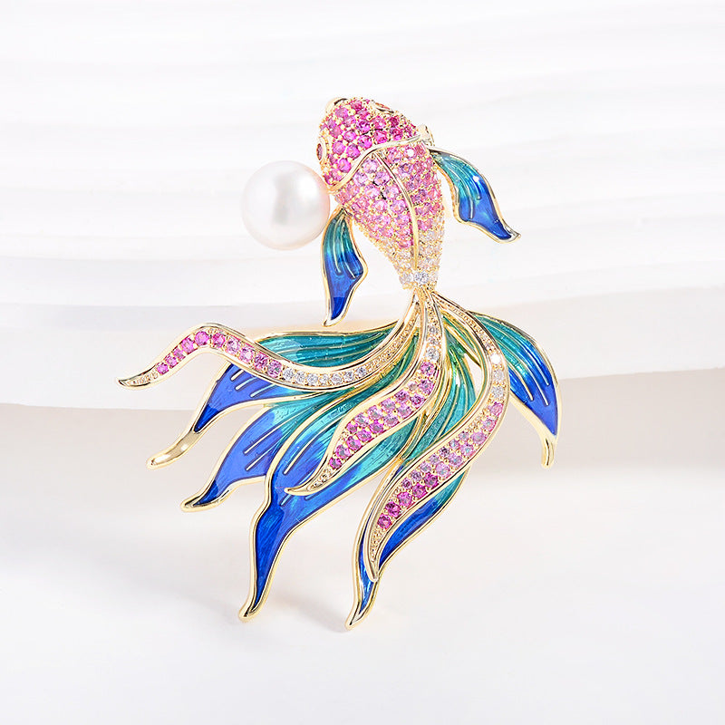 Chinese-style enamel goldfish Brooch
