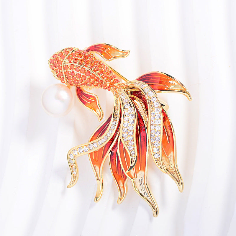 Chinese-style enamel goldfish Brooch