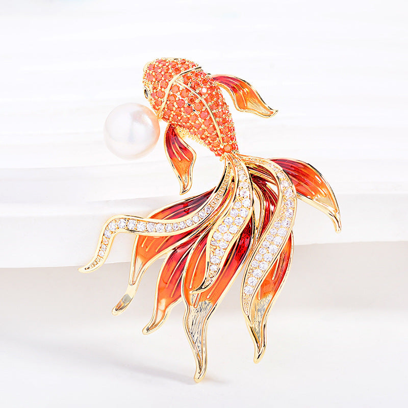 Chinese-style enamel goldfish Brooch