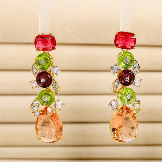 Inlaid zirconia irregular-shaped earrings