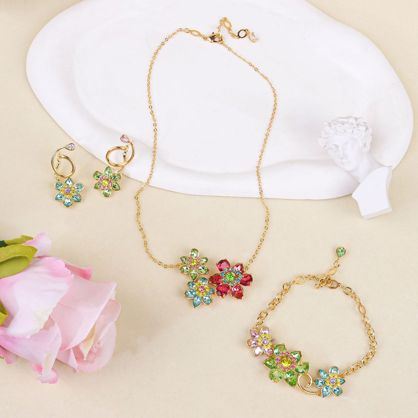 Colored flower jewelry set